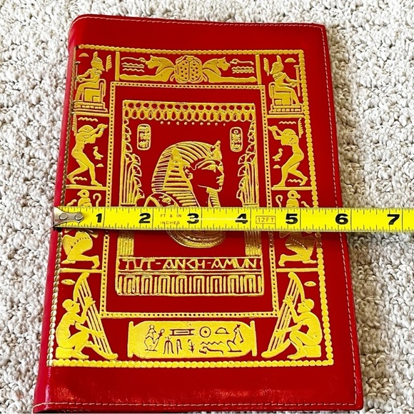 Red Leather Book Cover Gold Ancient Egyptian Hieroglyphs Pharaoh w/Page Marker - Picture 8 of 8